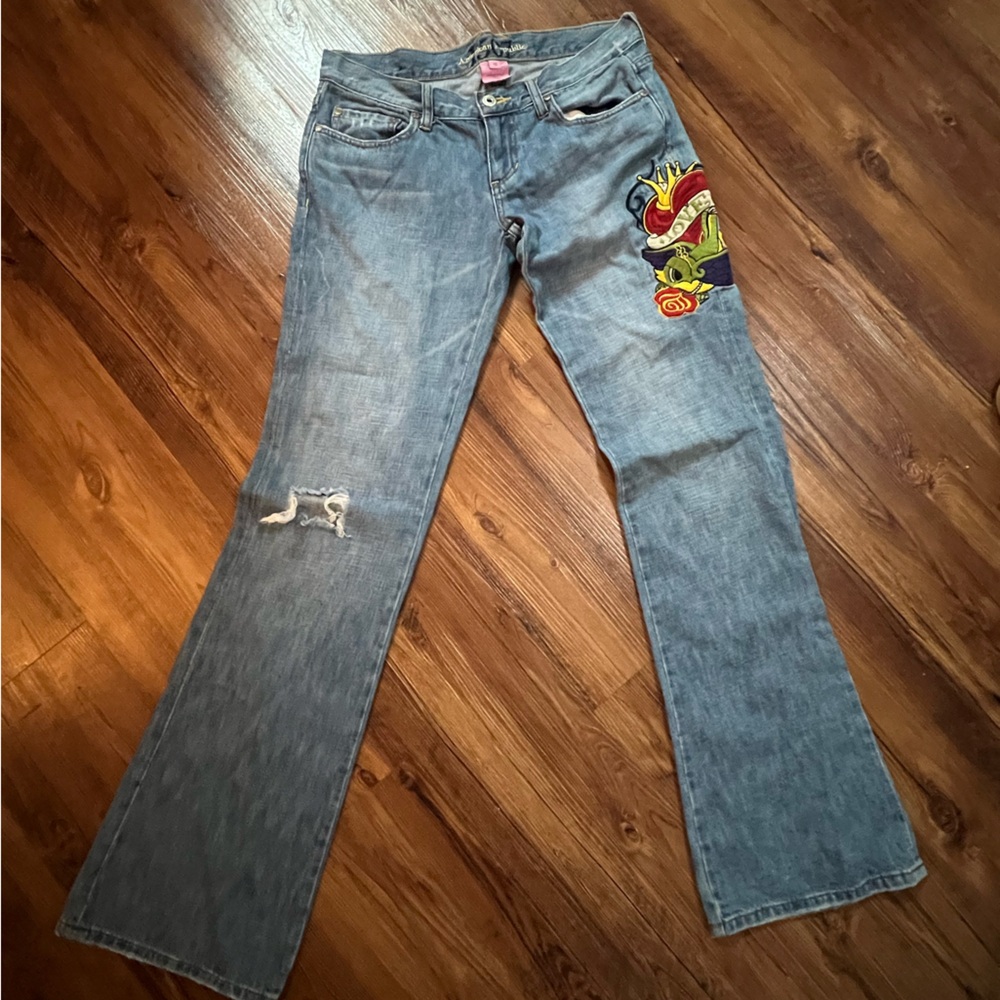 Y2K Jeans with Embroidered Patch Detail